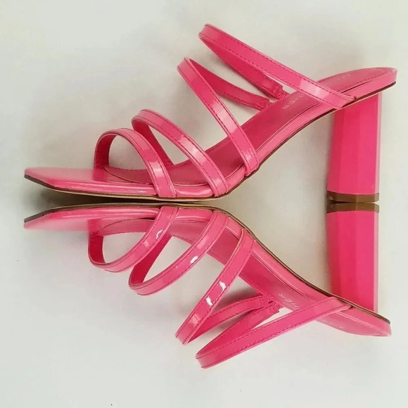 Marc Fisher Square Toe Slip On Pink Patent Leather Octagon Heel Strappy Pumps - Picture 7 of 12